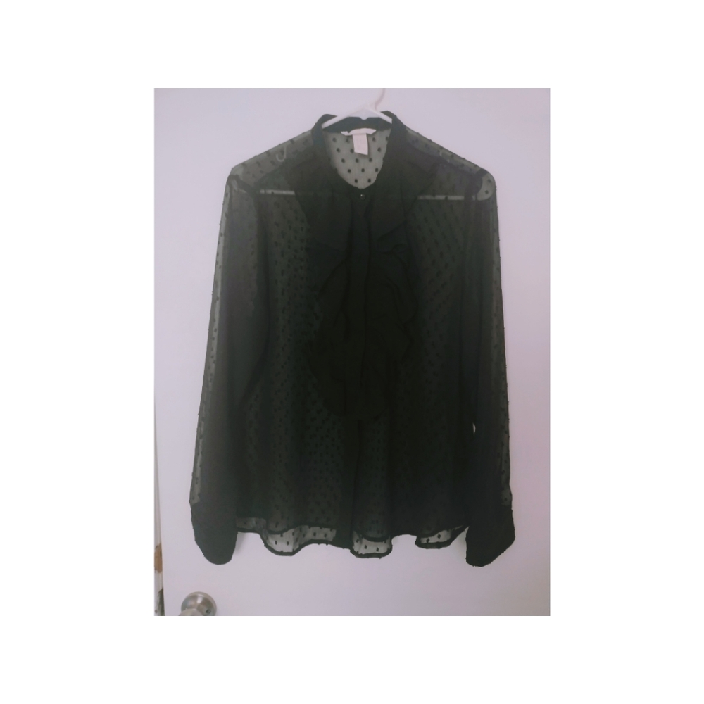 Sheer black botton down ruffled blouse from H&M